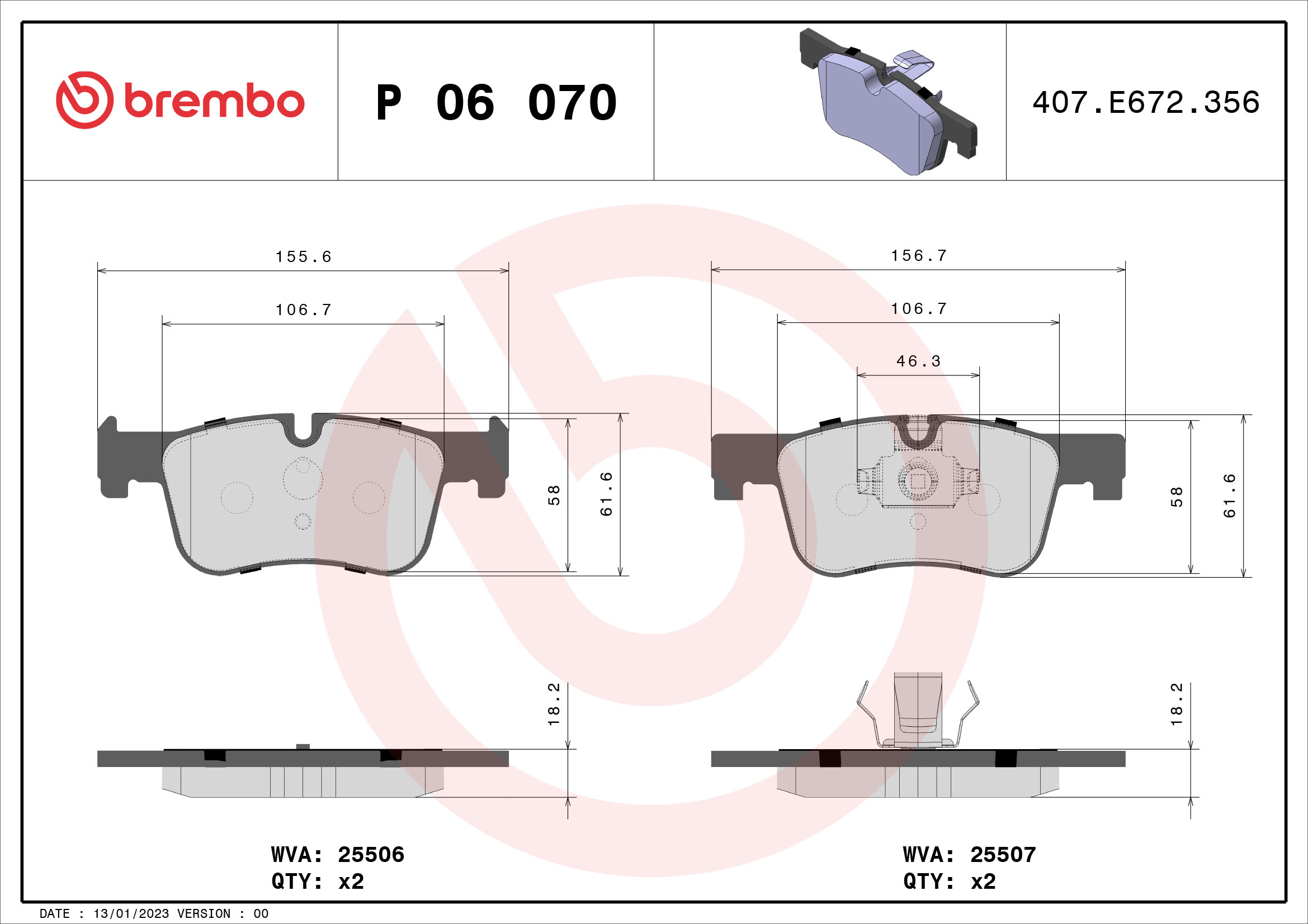 A.B.S. P 06 070 BREMBO Bremsbelagsatz, Scheibenbremse